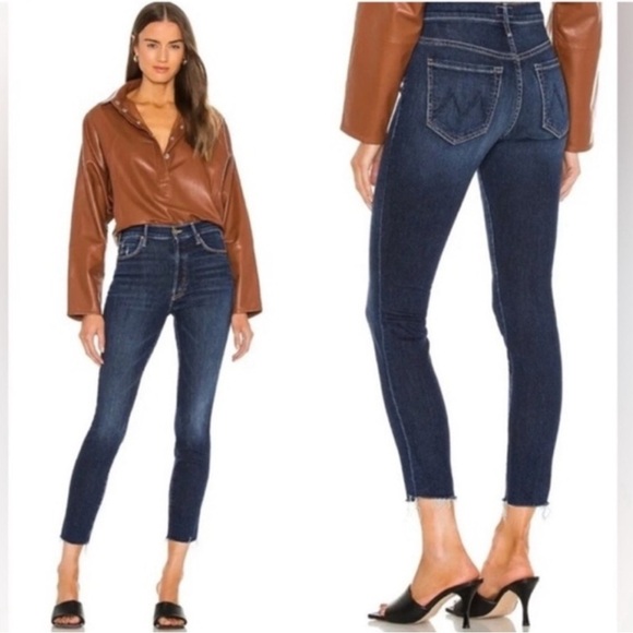 Mother The Stunner ankle fray wash buttonfly Classic Blue Women's Jeans